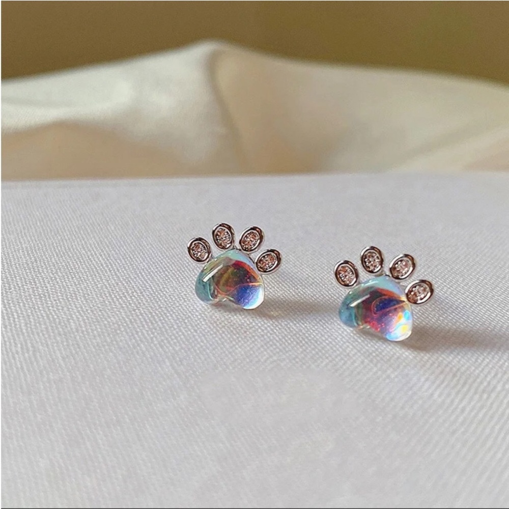 Sterling Silver Cubic Zirconia Paw Earrings